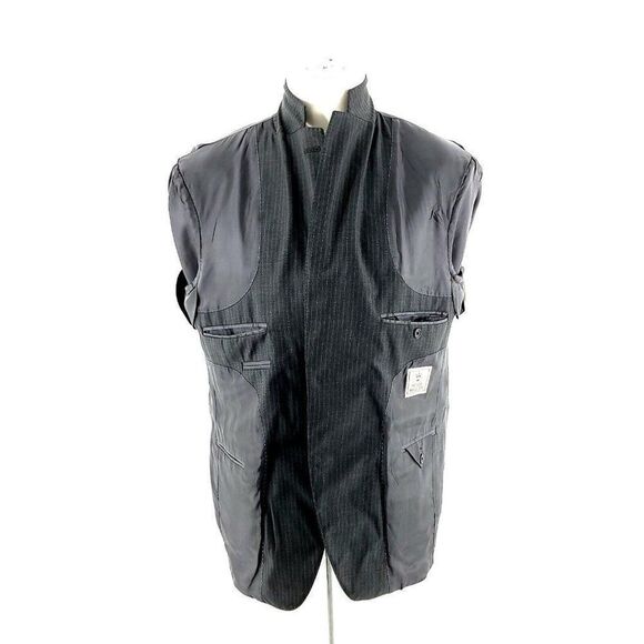 DAMAGED Peter Millar Wool 2 Button Suit Jacket 40S Gray W/ Blue Gray Striped Ext - Picture 10 of 13